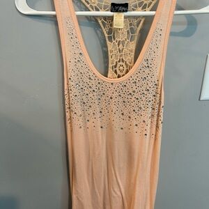 Daytrip Peach Beaded Racerback Tank with Lace Back